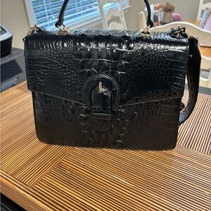Brahmin Glossy Black Embossed Satchel